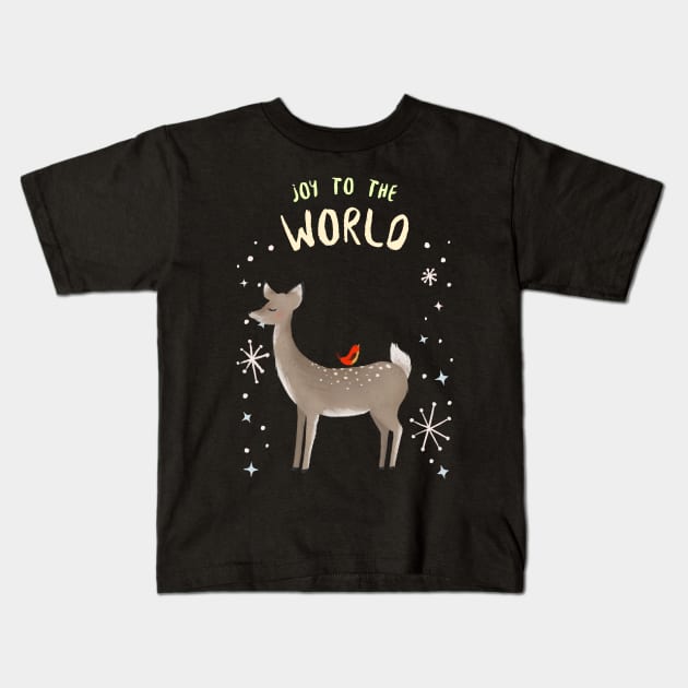 Joy to the World Bambi Kids T-Shirt by Evlar